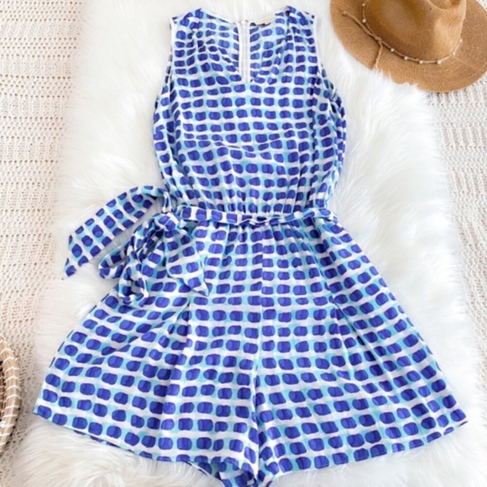 kate spade Blue and White Printed Sleeveless Romper